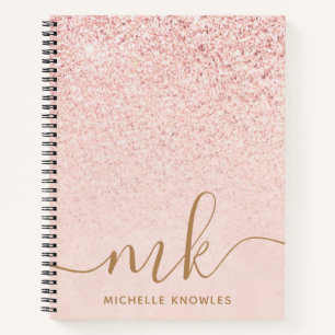 Carnet Rose Gold Pailleté Lettres Initiales et Nom de Lux