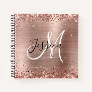 Carnet Rose Gold Pailleté Monogramme Carré