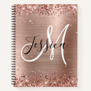Carnet Rose Gold Pailleté Monogramme Noir et Blanc