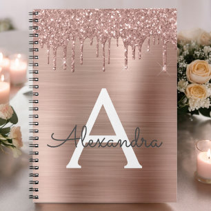 Carnet Rose Gold - Pailleté Rose Blush Monogramme Personn