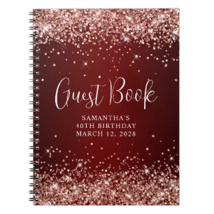 Carnet Rose Gold Parties scintillant rouge foncé 40e anni