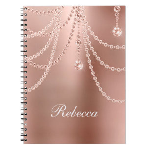 Carnet Rose Gold Perles Diamants Monogram Bling Glam 