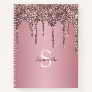 Carnet Rose Gold Rose Paillettes Glissantes Monogramme No