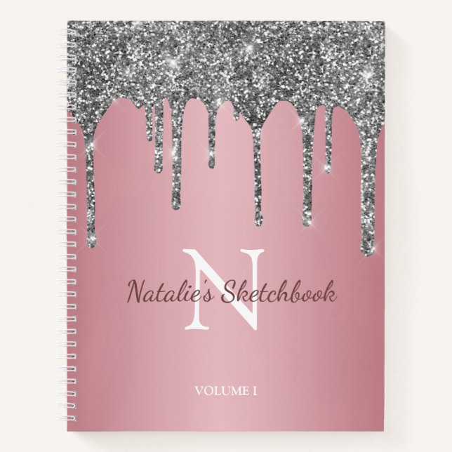 Carnet Rose Gold Silver Parties scintillant Drivers Monog (Devant)
