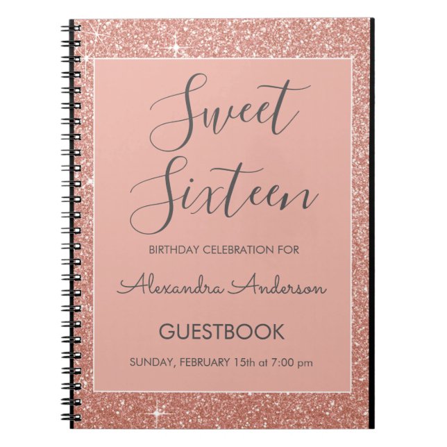 Carnet Rose Gold Sparkle Parties scintillant Sweet 16 Liv (Devant)