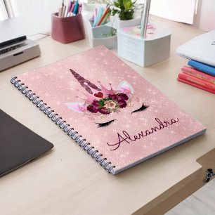 Carnet Rose Gold Unicorn Éparkle Princesse Monogramme Nom