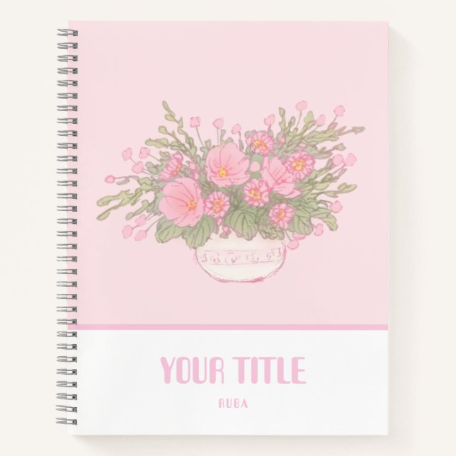 Carnet rose mignon avec fleurs dessinées à la main (Devant)