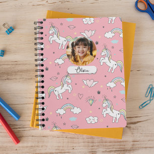 Carnet Rose mignon Unicorn Coeur Diamond Arc en ciel Mono