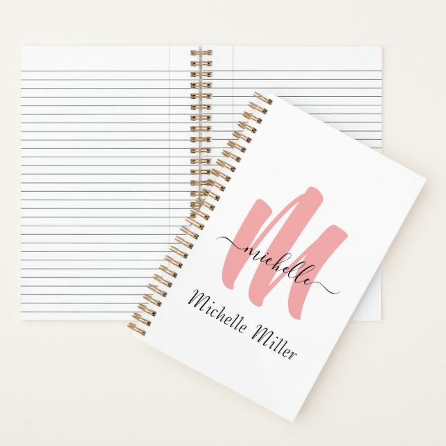 Carnet rose moderne blanc monogramme nom commercial initi (À l'intérieur)
