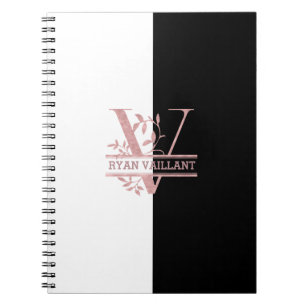 Carnet Rose moderne Gold Split Monogramme personnalisé V
