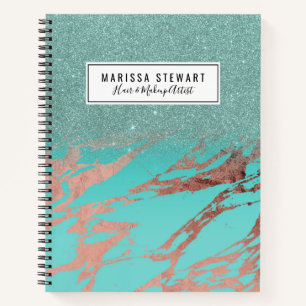 Carnet Rose moderne or Turquoise marbre Parties scintilla