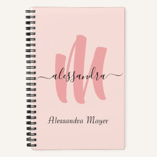 Carnet rose moderne rousse monogramme nom commercial init