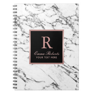 Carnet Rose Monogramme Gold Premier Marbre blanc élégan