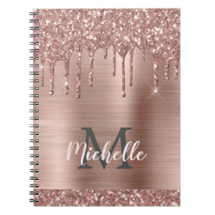 Carnet Rose monogramme Parties scintillant d'or sur métal