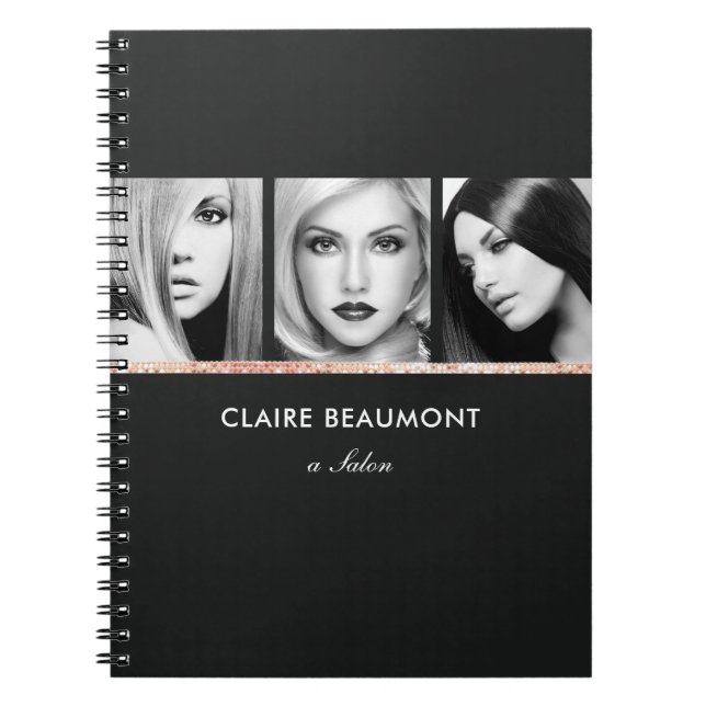 Carnet Rose noir moderne Gold Sequin Salon 3 Carte photo (Devant)
