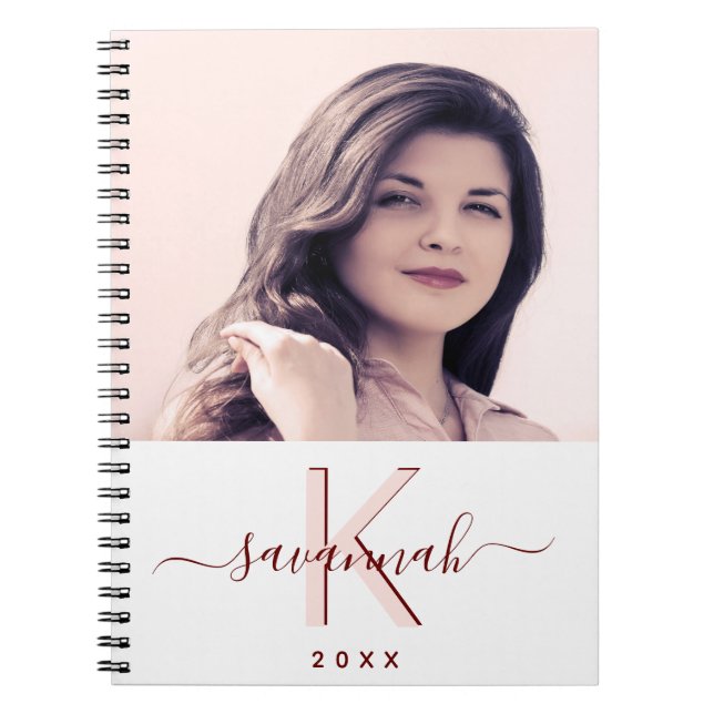 Carnet Rose or blanc monogramme photo (Devant)