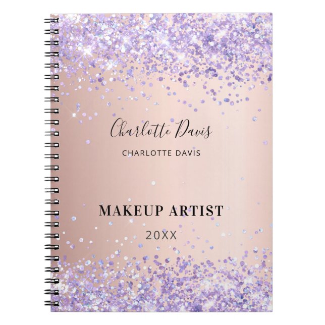 Carnet Rose or violet parties scintillant nom entreprise  (Devant)