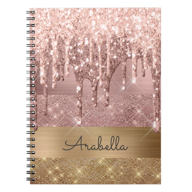 Carnet Rose Parties scintillant or goutte d'or rayures d' (Devant)