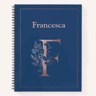 Carnet Rose personnalisé Monogramme d'or initial F