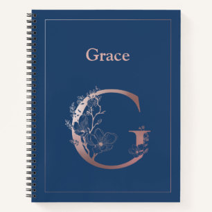 Carnet Rose personnalisé Monogramme d'or initial G