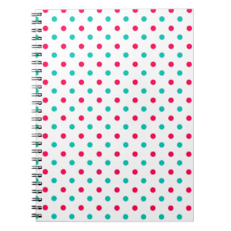 Carnet Rose profond, Aqua, Polka blanche pointillé