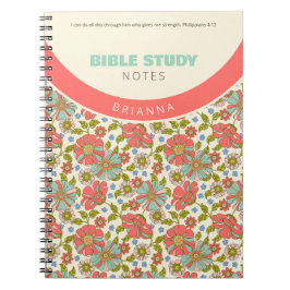 Carnet Rose Rétro & Floral Aqua Personnalisé