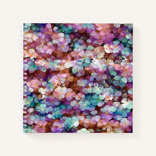 Carnet Rose Rose Or Turquoise Mosaïque Millefiori Fleurs (Devant)
