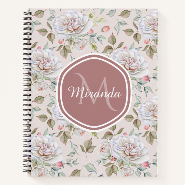Carnet Rose rose pâle Motif avec Monogramme et nom (Devant)