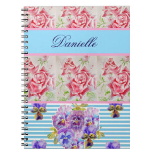 Carnet Rose rouge Shabby Chic Aquarelle Rose bleu rose