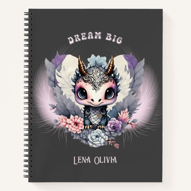 Carnet Rose Whimsical "Dream Big" Petit Dragon (Devant)