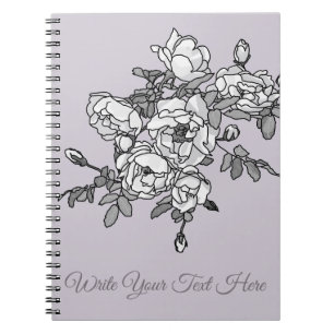 Carnet Roses blanches peintes sur fond rose poudré