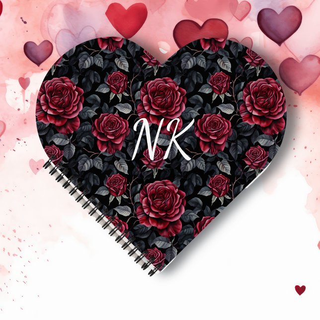 Carnet Roses de Bourgogne avec Arrière - plan noir Monogr (Créateur téléchargé)