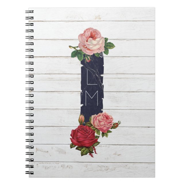 Carnet Roses et bois blanc chic de pays de toile de jute (Devant)