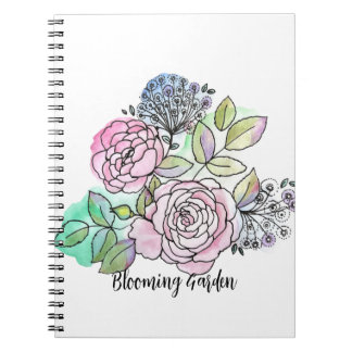 Carnet Roses florissants dans les taches d'aquarelle