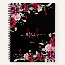 Roses Monogramme Aquarelle Noir