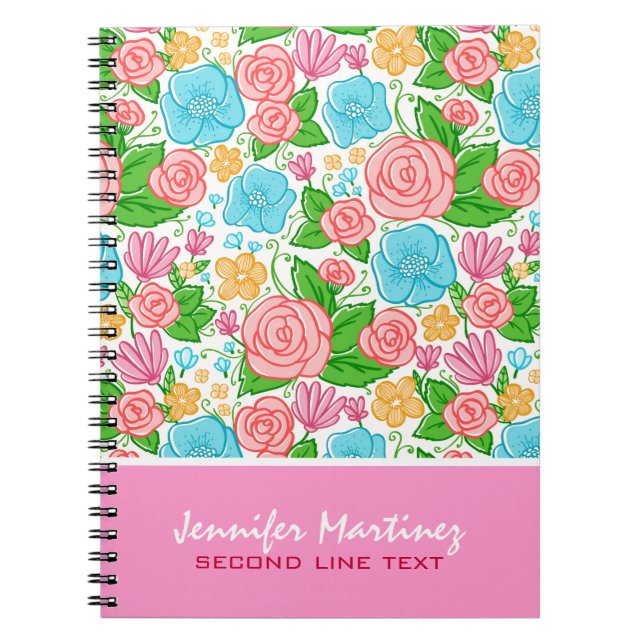 Carnet Roses Pastel En Monogramme Rose Bleu Et Beige (Devant)