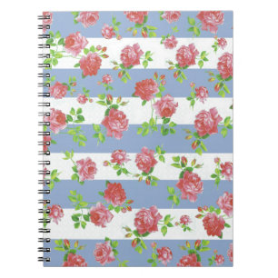 Carnet Roses roses féminins élégants sur la rayure ble