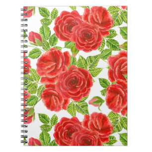 Carnet Roses rouges aquarelle transparente motif