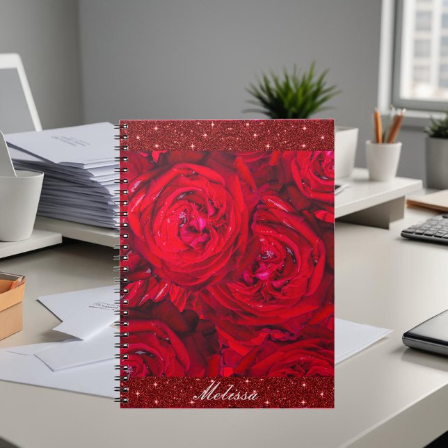 Carnet Roses rouges en fleurs avec gouttes - photographie (Créateur téléchargé)