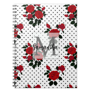 Carnet Roses rouges sur un arrière - plan à pois de polka