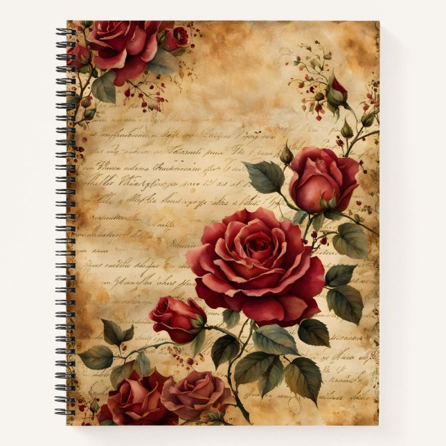 Carnet Roses rouges sur vieux parchemin (Devant)