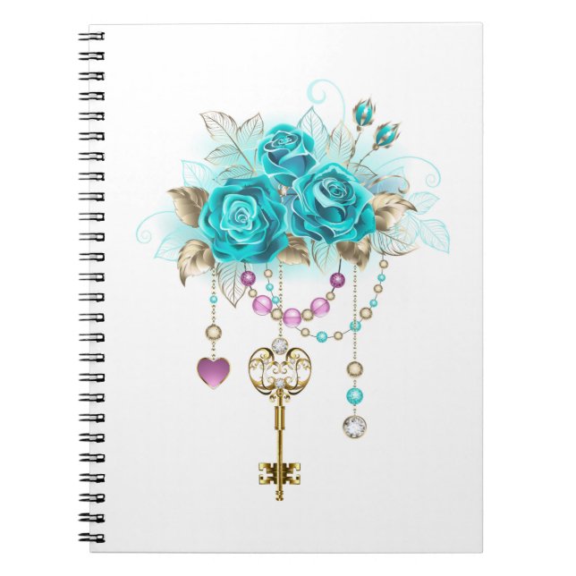 Carnet Roses turquoise avec touches (Devant)
