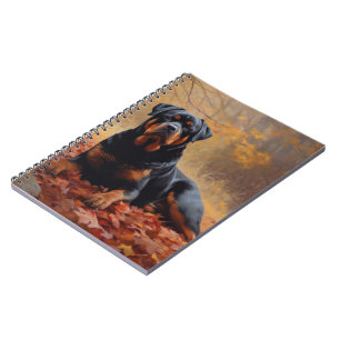 Carnet Rottweiler dans les feuilles d'automne tombant ins