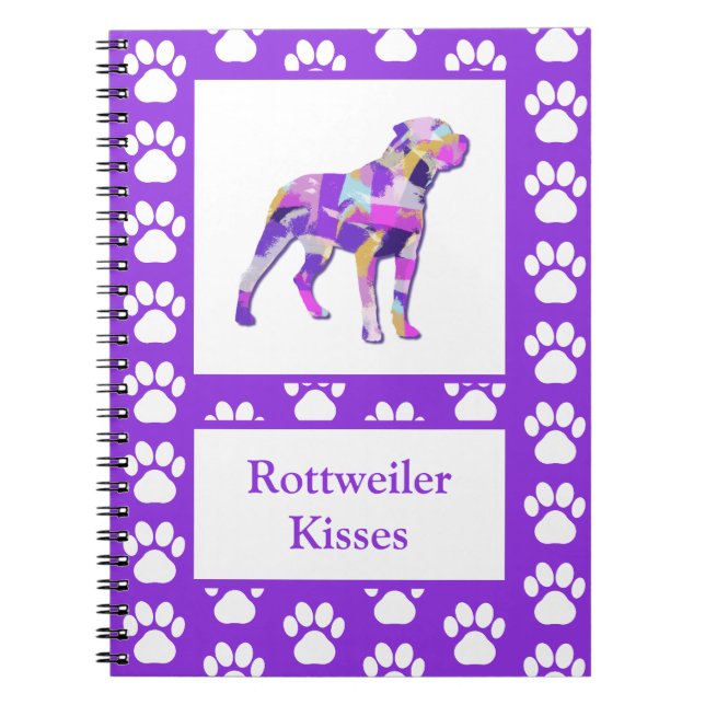 Carnet Rottweiler Rottie Chien Silhouette Paw Purple PY&B (Devant)