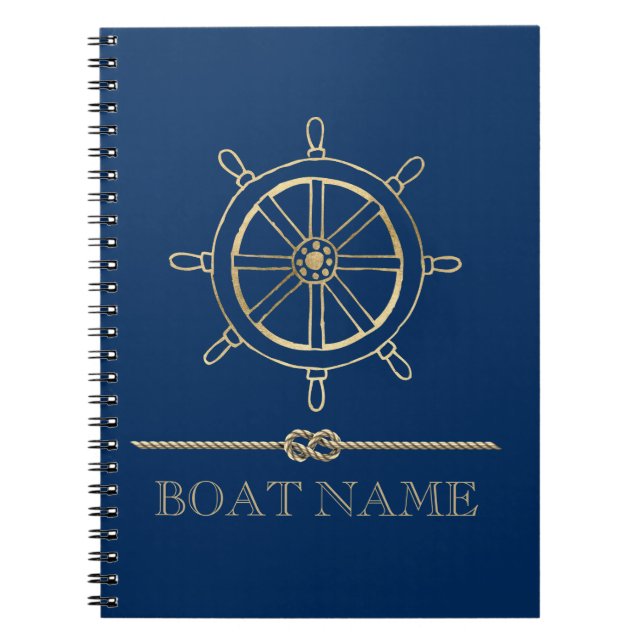 Carnet Roue de bateau en or nautique, Bleu marine (Devant)