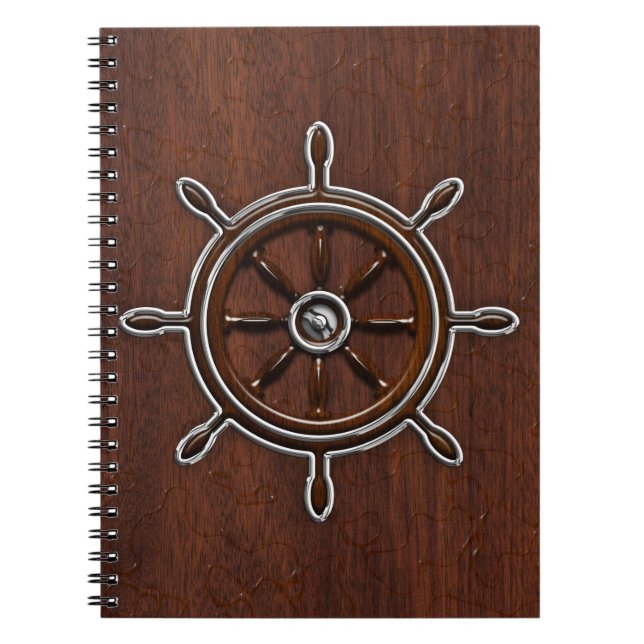Carnet Roue marine en acajou nautique (Devant)
