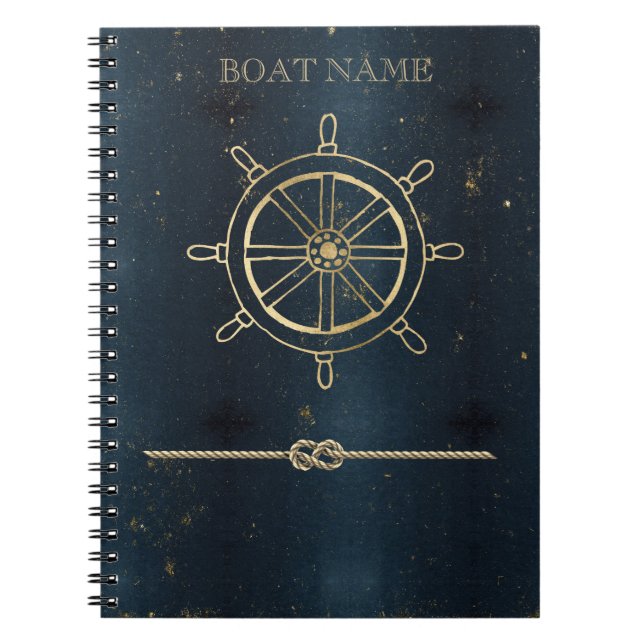 Carnet Roue nautique en or, Bleu foncé (Devant)