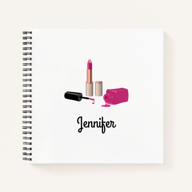 Carnet Rouge à lèvres rose et ongle Polonais beauté thème (Devant)