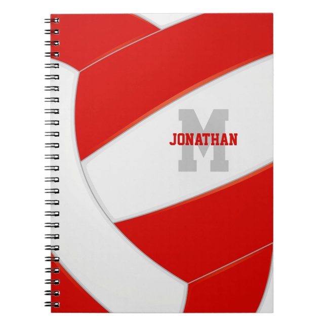Carnet rouge blanc personnalisé filles garçons volley-bal (Devant)