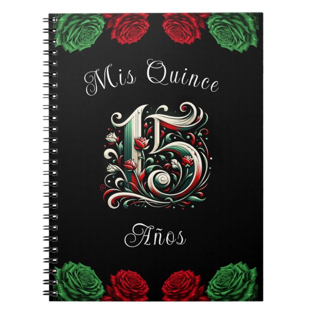 Carnet Rouge Blanc Vert Mis Quince Anos 15 Quinceañera (Devant)